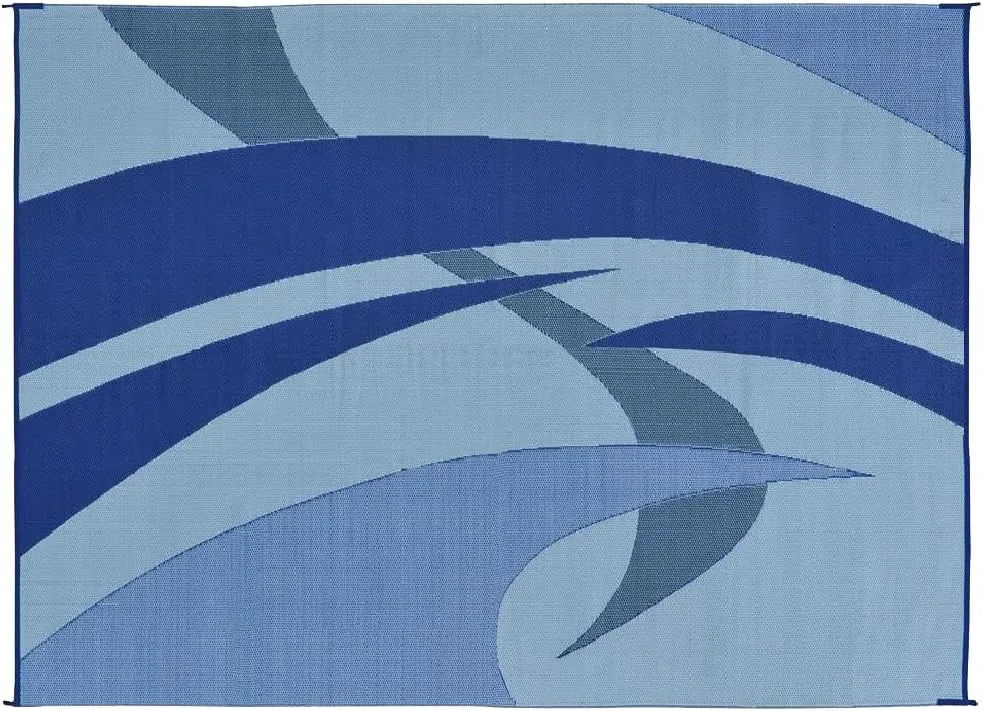 Stylish Camping 159123 Outdoor Patio / RV Camping Mat - Swirl (Blue/Gray/Black/White, 9-Feet x 12-Feet)