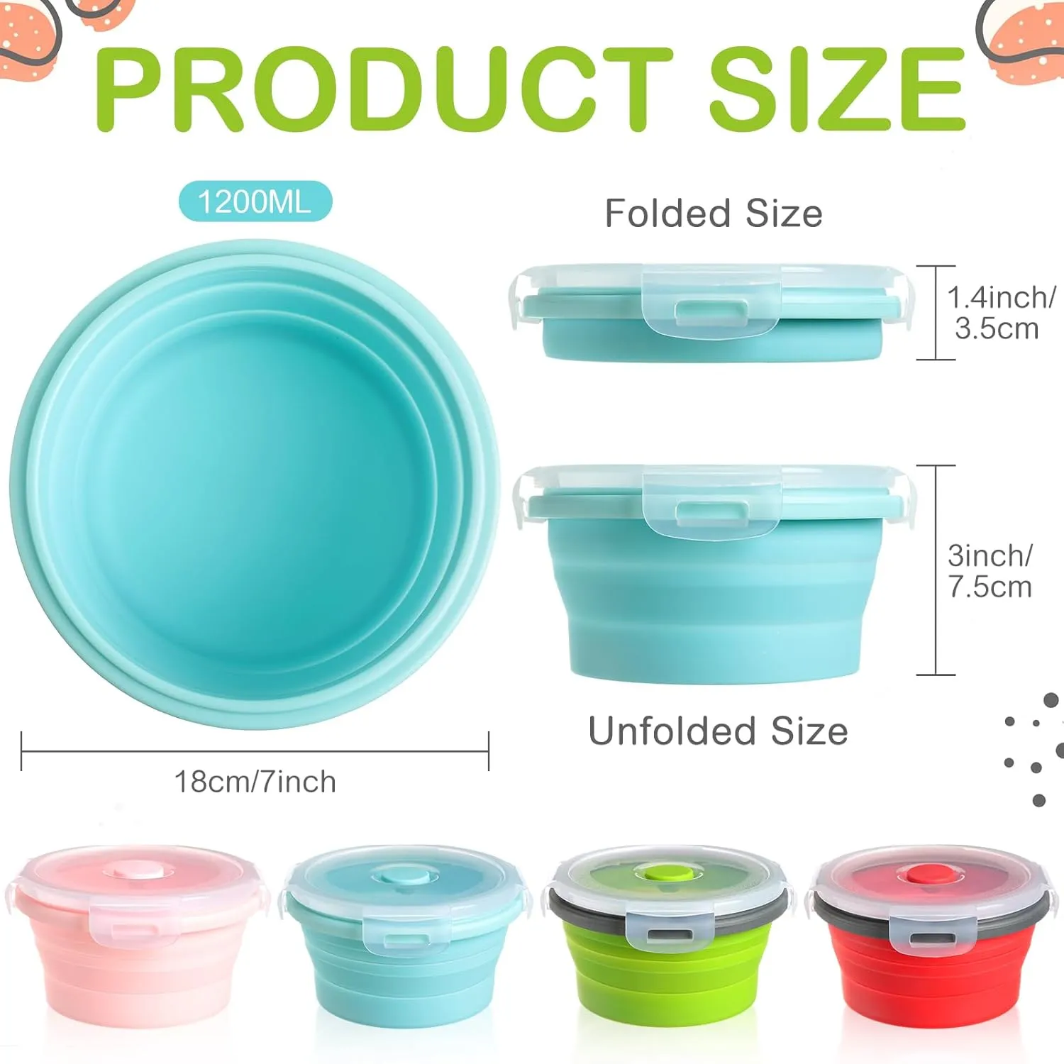 Suclain 4 Pcs Camping Bowl with Lid Collapsible Silicone Lunch Box Salad Bowl Expandable Food Storage Container Folding Travel Container for Hiking Camping(Red, Pink, Blue, Green,41 oz)