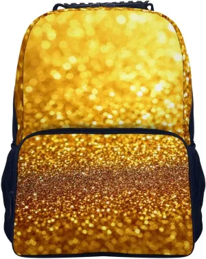 Supdreamc Lightweight Daypack Backpack for Trekking Work Running - Big Capacity Multipurpose Anti-Theft Bookbag, Beautiful Gold Bling Glitter Sparkles Pattern Business Computer Bag