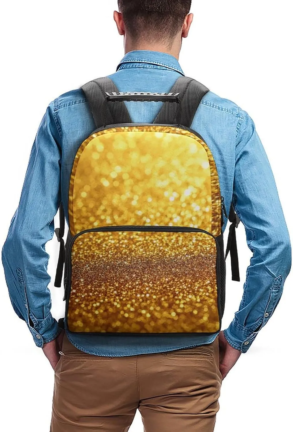 Supdreamc Lightweight Daypack Backpack for Trekking Work Running - Big Capacity Multipurpose Anti-Theft Bookbag, Beautiful Gold Bling Glitter Sparkles Pattern Business Computer Bag