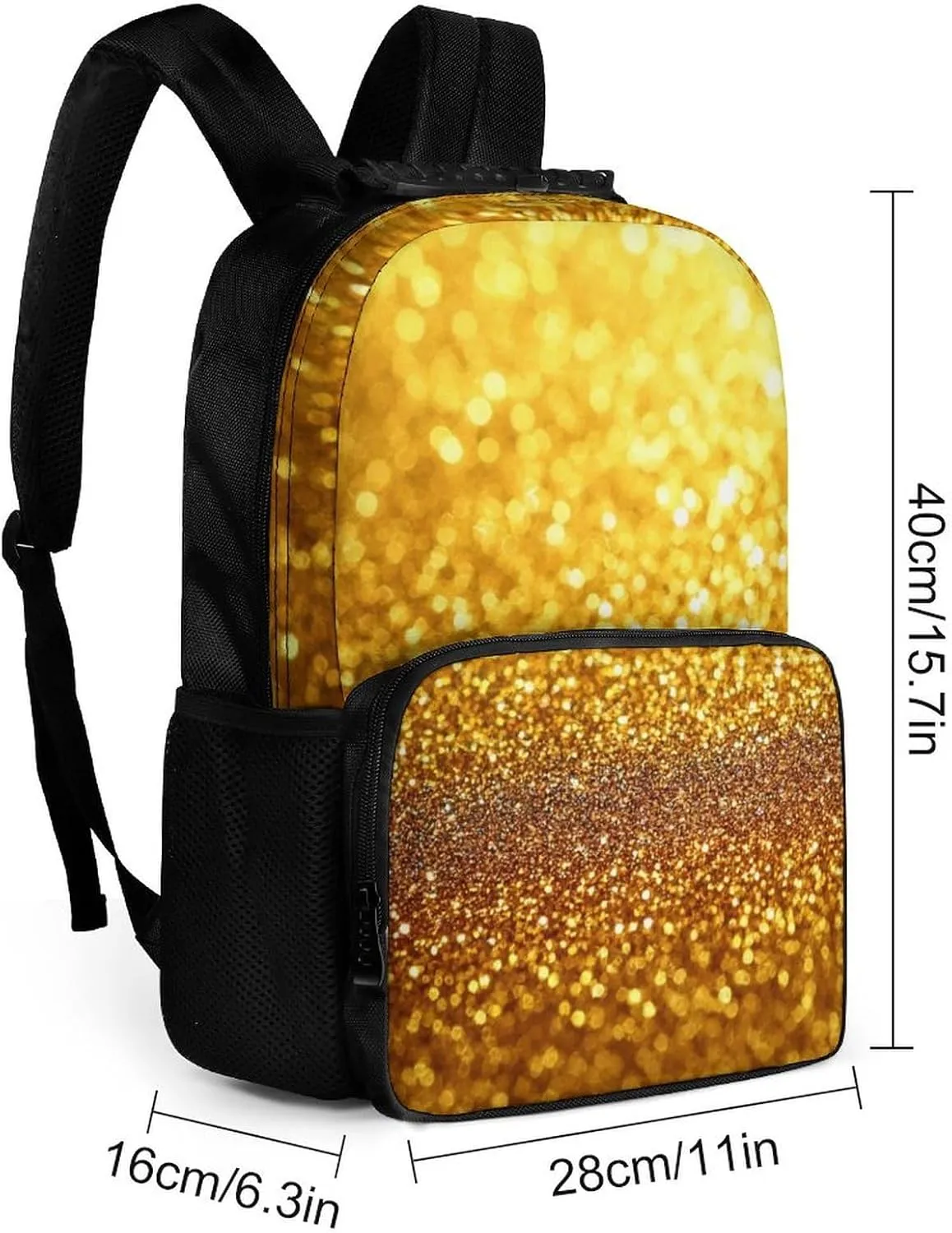 Supdreamc Lightweight Daypack Backpack for Trekking Work Running - Big Capacity Multipurpose Anti-Theft Bookbag, Beautiful Gold Bling Glitter Sparkles Pattern Business Computer Bag