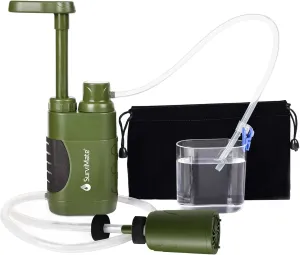 SurviMate 0.01μm Ultra-Filtration Filtered Water Pump, Portable Water Filter Pump with 4-Stage Filtration for Survival, Camping, Hiking, Backpacking, Drinking, Emergency