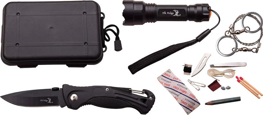 SURVIVAL KIT ELK RIDGE TOOL BOX BLACK CASE