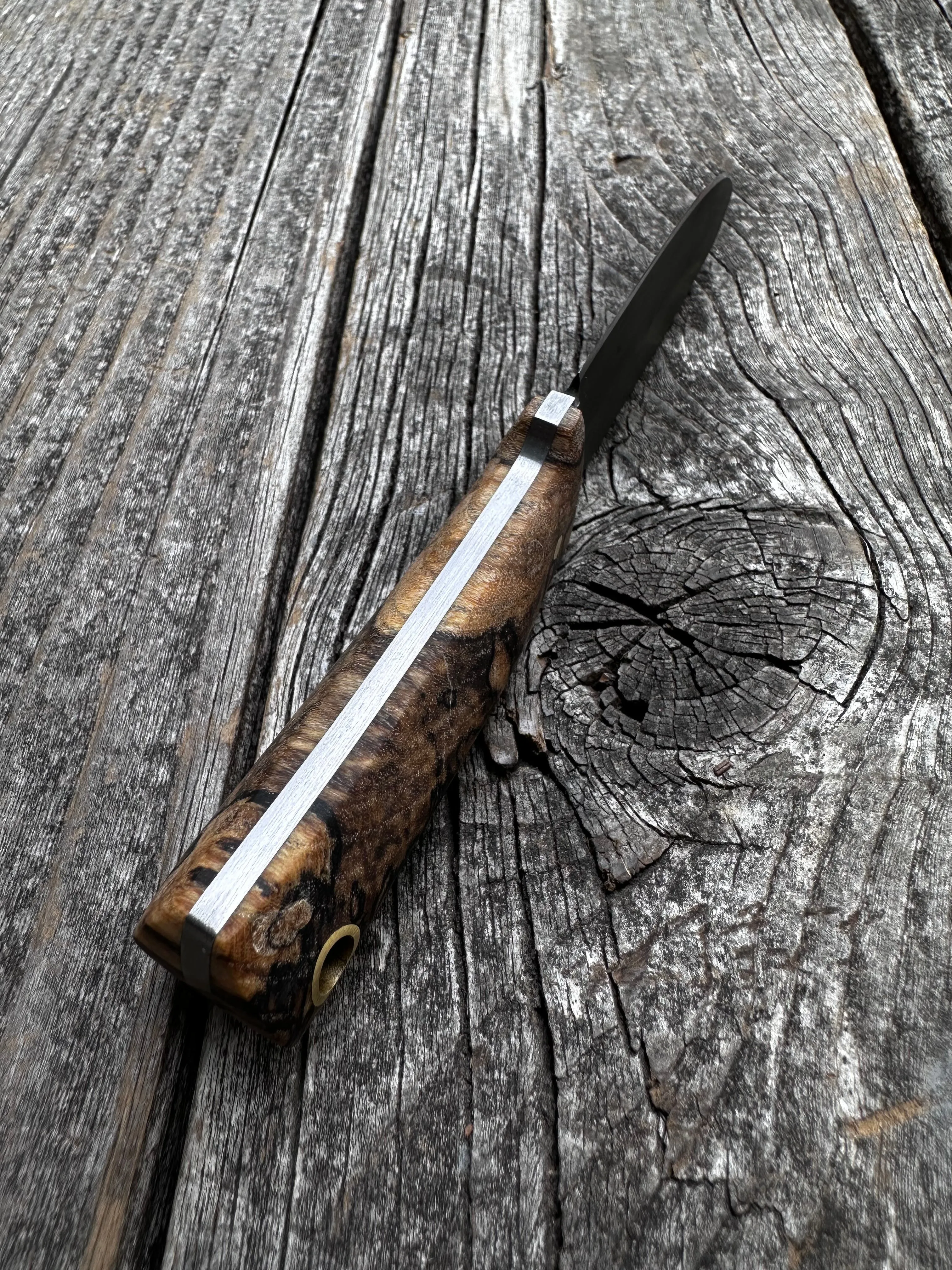 Survival Scout Knife — Spalted Maple & Brass