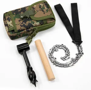 Survival Settlers Tool Set, Bushcraft Hand Auger Wrench with Pocket Chainsaw, Bushcraft Gear and Equipment Scotch Eye Wood Drill Peg and Manual Hole Maker Multitool for Camping, Bushcrafting