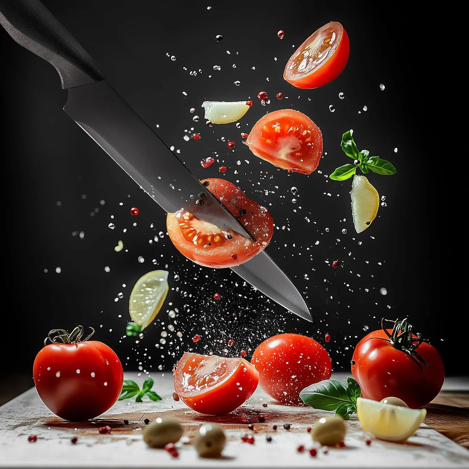 syvio Knife Set, 15 Pcs Kitchen Knife Set with Block and Sharpener, with Heavy Poultry Shears and 6pcs Serrated Steak Knives Razor-Sharp, Stainless Steel, Lightweight, Anti-Slip Handle