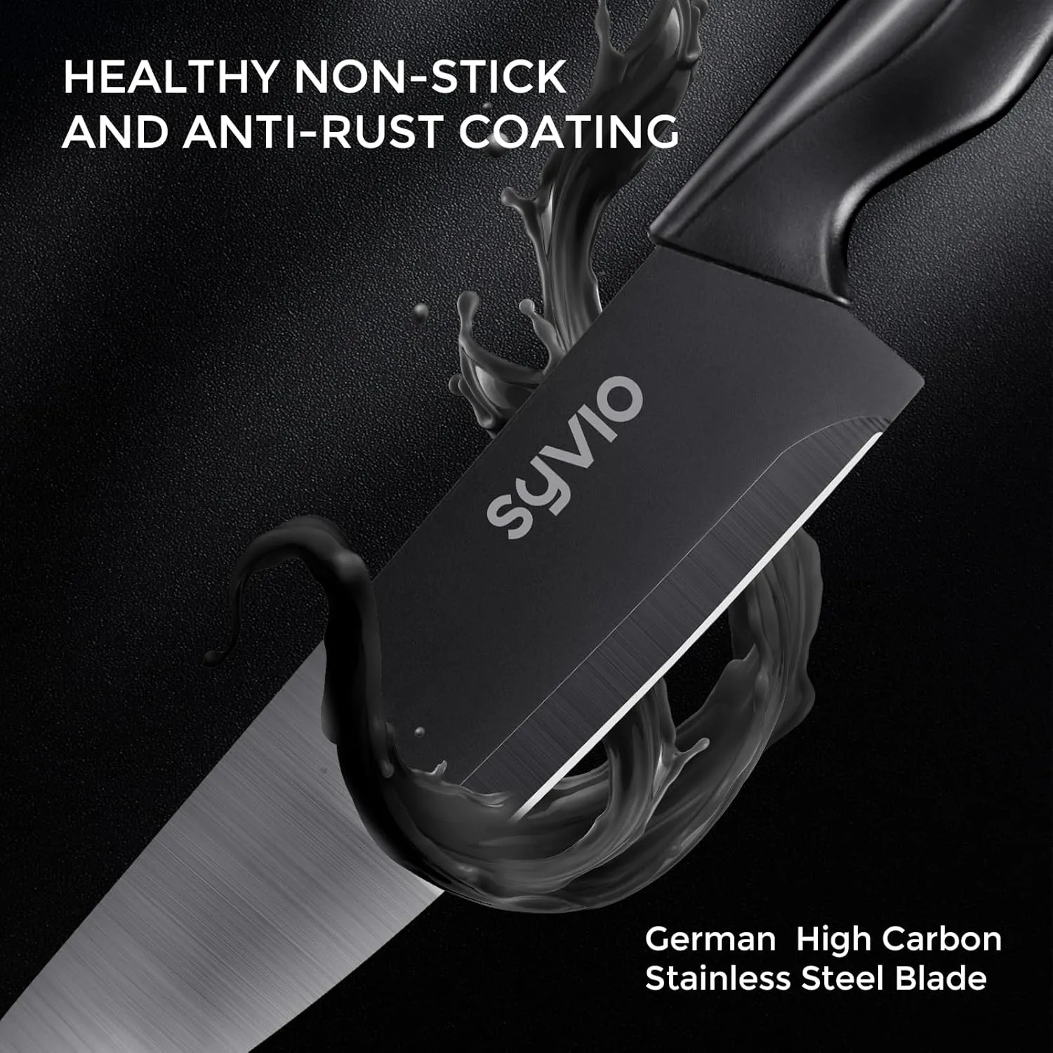syvio Knife Set, 15 Pcs Kitchen Knife Set with Block and Sharpener, with Heavy Poultry Shears and 6pcs Serrated Steak Knives Razor-Sharp, Stainless Steel, Lightweight, Anti-Slip Handle