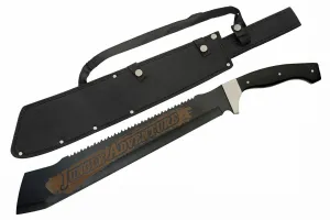 SZCO Supplies 25” Black Wood Handle Heavy Duty Saw Back Jungle Cleaver Machete With Sheath