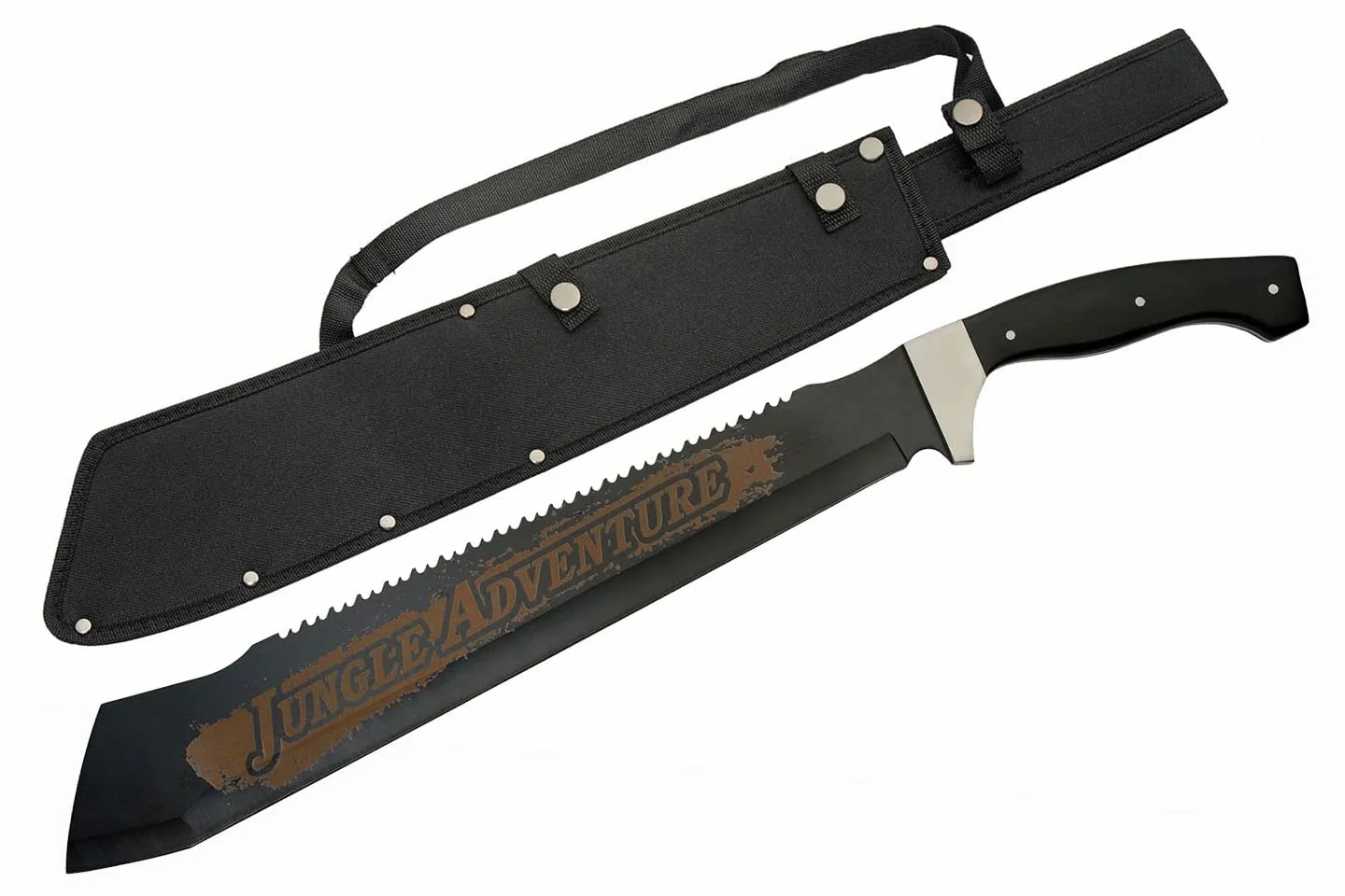 SZCO Supplies 25” Black Wood Handle Heavy Duty Saw Back Jungle Cleaver Machete With Sheath