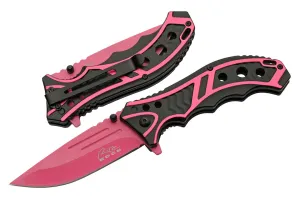 SZCO Supplies 300585-PK Assisted Open Caution Folding Pocket Knife with Liner Lock, Pink, 8.25" Length