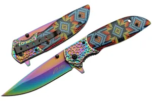 SZCO Supplies 8.5” Mosaic Rainbow Assisted Open Liner Lock EDC Folding Knife, Multicolor (300534)