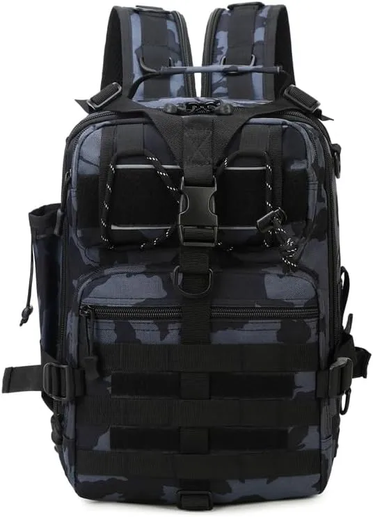 Tactical Backpack Military Molle Hiking 36-55L Outdoor mountaineering bag trekking touring fishing blue and black camouflage