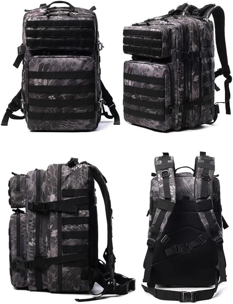 Tactical Backpack Military Molle Hiking 45L Multifunctional camouflage sport mountaineering in camouflage black