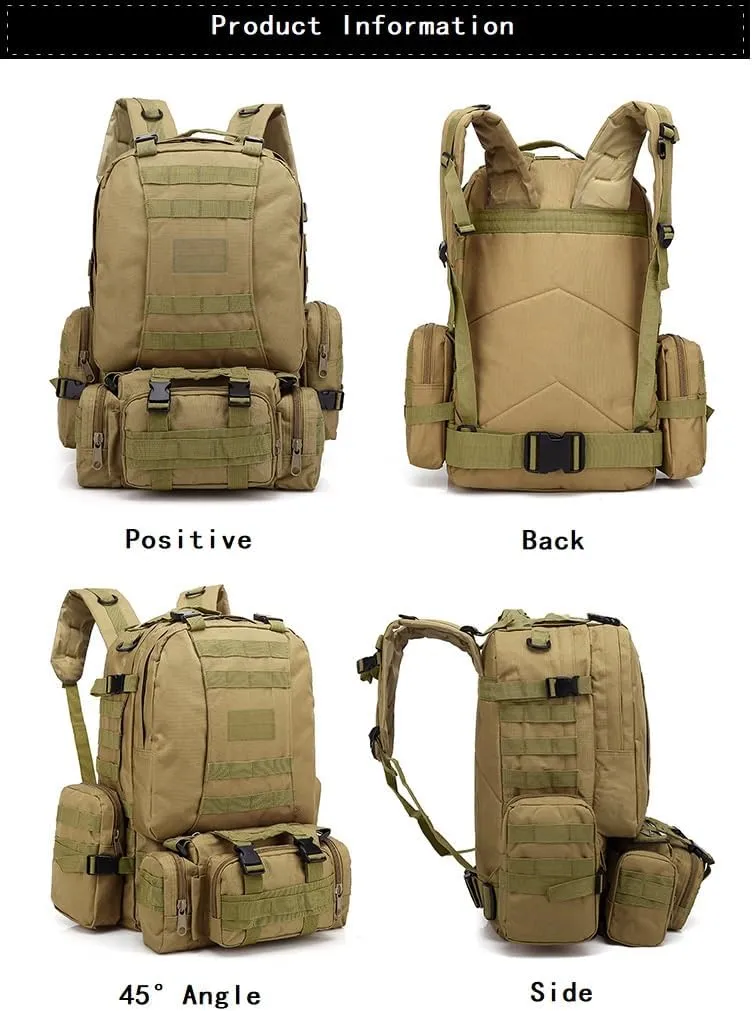 Tactical Backpack Military Molle Hiking 55L Outdoor mountaineering camping traveling camouflage tactical desert digital