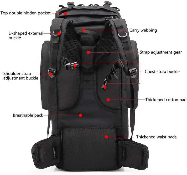 Tactical Backpack Military Molle Hiking 56-75L Hiking sports camouflage tactical outdoor hiking bag black