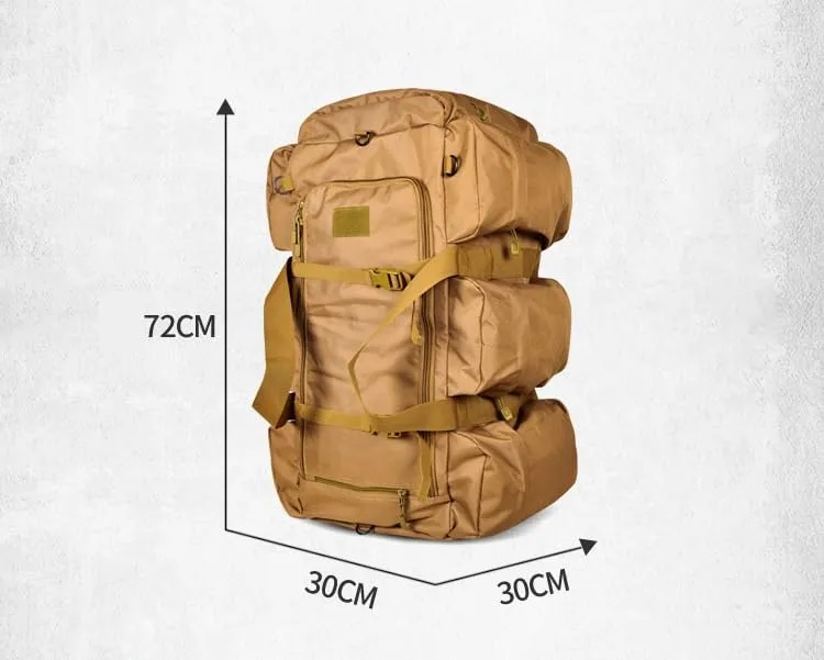 Tactical Backpack Military Molle Hiking 56-75L Outdoor Tactical One-Shoulder-Double-Shoulder Handsome Bag Brown