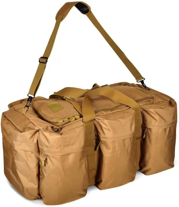 Tactical Backpack Military Molle Hiking 56-75L Outdoor Tactical One-Shoulder-Double-Shoulder Handsome Bag Brown