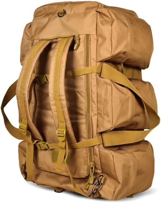 Tactical Backpack Military Molle Hiking 56-75L Outdoor Tactical One-Shoulder-Double-Shoulder Handsome Bag Brown