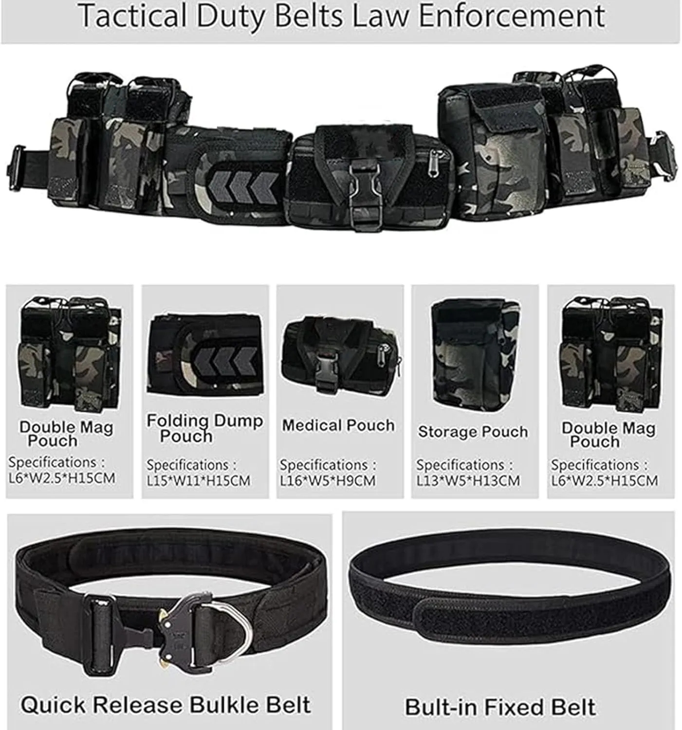 Tactical Battle Belt with Quick Release & Accessory Pouches - 7 in 1 Duty Belt for Men