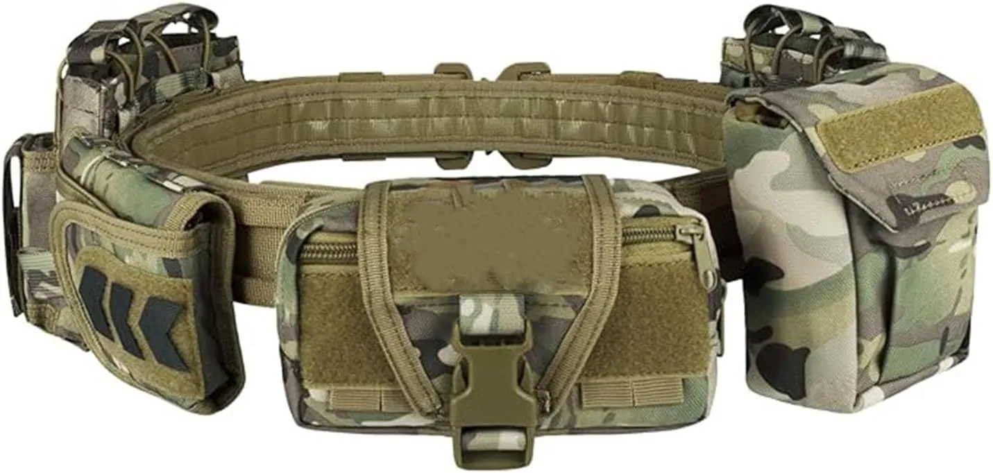 Tactical Battle Belt with Quick Release & Accessory Pouches - 7 in 1 Duty Belt for Men