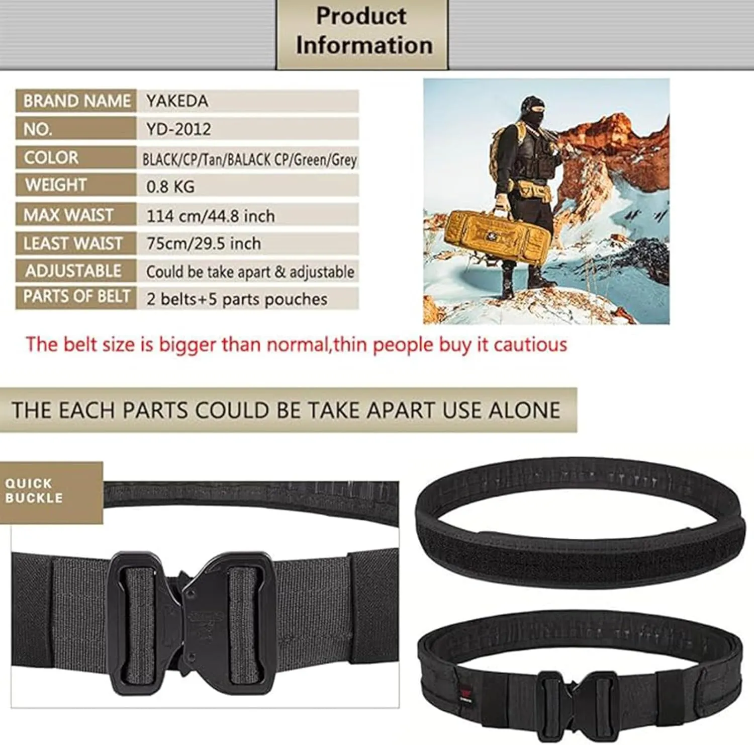 Tactical Battle Belt with Quick Release & Accessory Pouches - 7 in 1 Duty Belt for Men