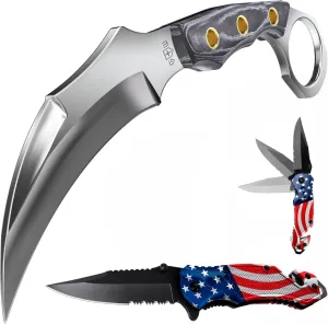 Tactical Knife with Sheath & Micarta Handle – Small Fixed Blade Knife – Pocket Folding Knife - Military Style - Tactical Knife - Good for Camping Hunting Survival Activities