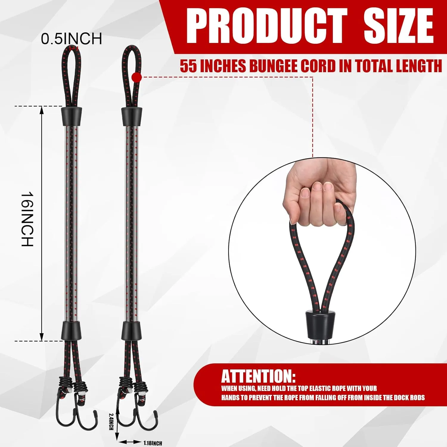 Tandefio 2 Pcs Dock Rods for Boat Docking 16 Inch Dock Boat Mooring Poles, Bungee Lines with Hook, Speedboat Accessories for Men Gifts