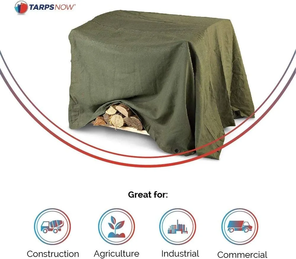 Tarps Now 7x9 ft Heavy Duty Canvas Tarp| 18 MIL Industrial Grade Fabric, Tear Resistance, Reinforced Edges, Brass Grommets | Ideal for Construction, Trucking, Manufacturing, Automotive –Olive Color
