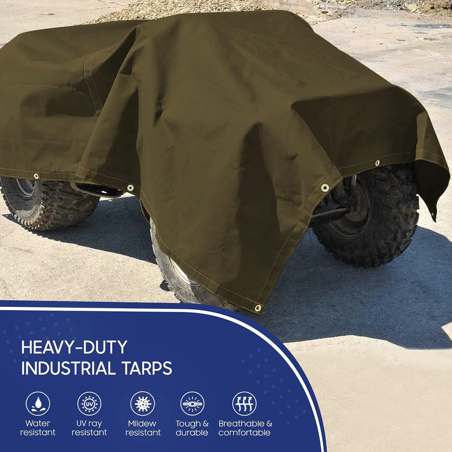 Tarps Now 7x9 ft Heavy Duty Canvas Tarp| 18 MIL Industrial Grade Fabric, Tear Resistance, Reinforced Edges, Brass Grommets | Ideal for Construction, Trucking, Manufacturing, Automotive –Olive Color