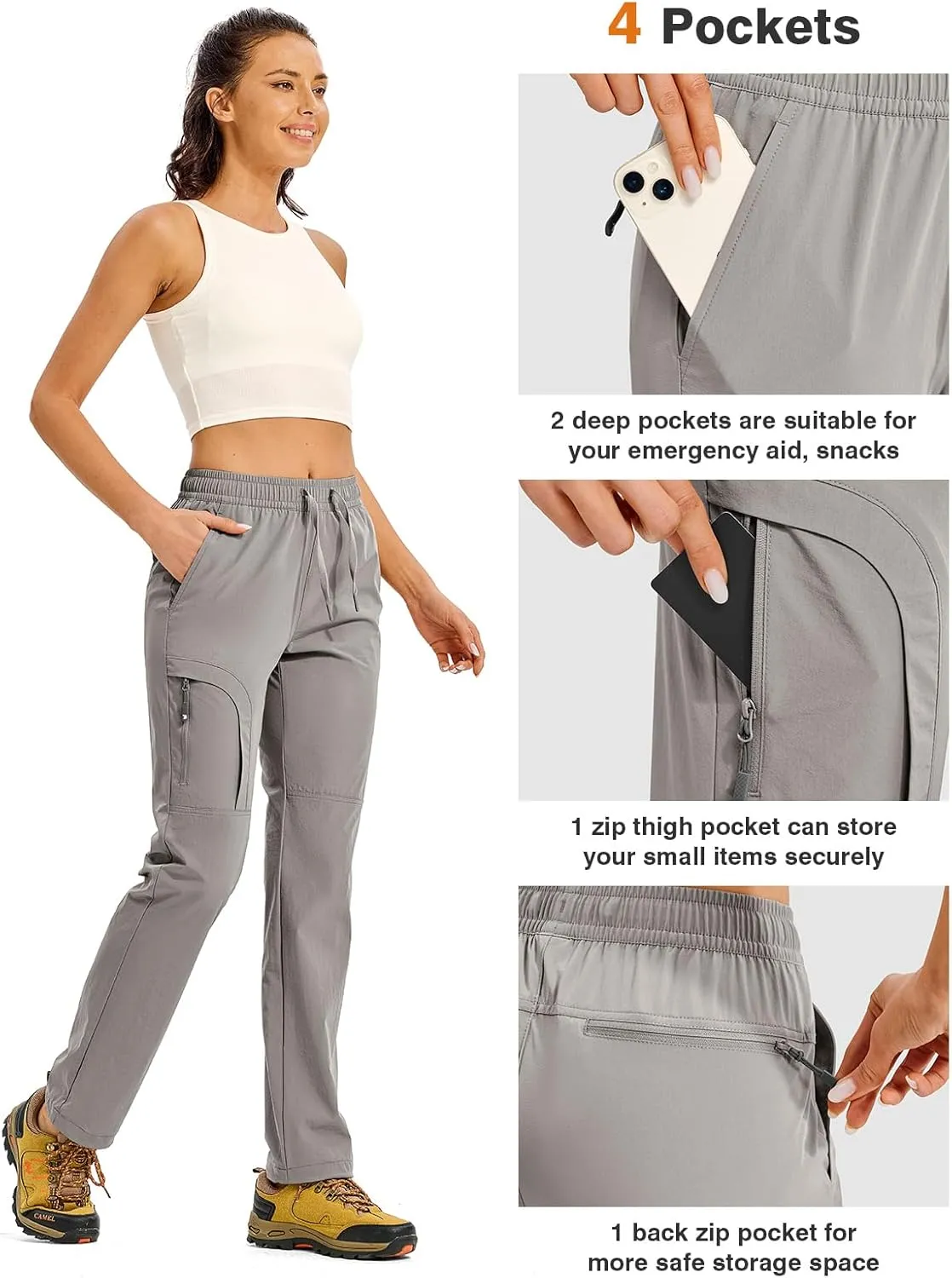 TBMPOY Women's Hiking Pants Water Resistant Lightweight Quick Dry Cargo Travel Fishing Work Camping Pant with 4 Pockets