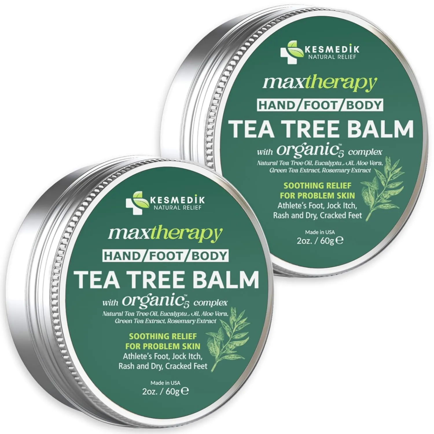 Tea Tree Oil Balm MaxTherapy | Botanical Ointment for Feet, Scalp & Body, Soothes Itchy Skin, Rashes, Softens Dryness & Cracked Skin, Gentle & Effective for All Ages (2-Pack)