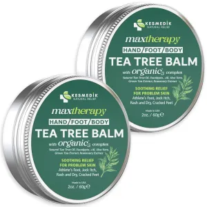 Tea Tree Oil Balm MaxTherapy | Botanical Ointment for Feet, Scalp & Body, Soothes Itchy Skin, Rashes, Softens Dryness & Cracked Skin, Gentle & Effective for All Ages (2-Pack)