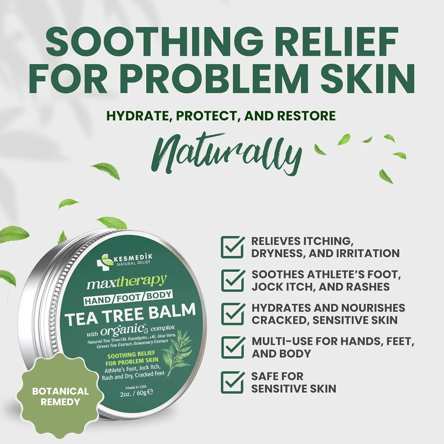 Tea Tree Oil Balm MaxTherapy | Botanical Ointment for Feet, Scalp & Body, Soothes Itchy Skin, Rashes, Softens Dryness & Cracked Skin, Gentle & Effective for All Ages (2-Pack)