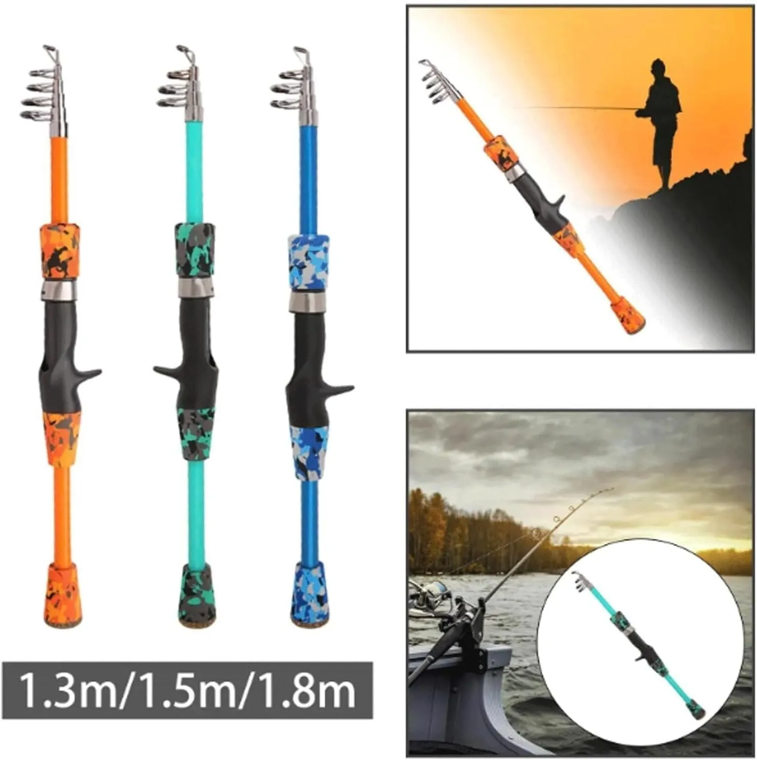 Telescopic Fishing Rod, 1.3m-1.8m Carbon Fiber, Lightweight & Portable, Smooth Ceramic Guides, EVA Handle, Ideal for Bass, Trout & More