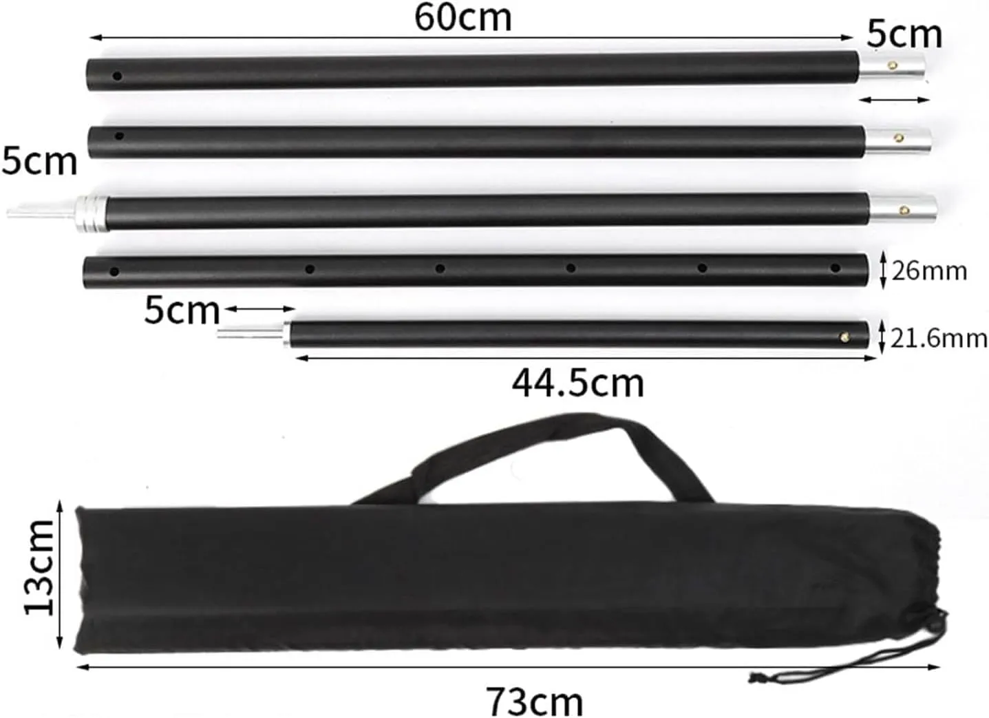 Telescopic Tent Poles Awning Rod Holder Tent Support Rods with Storage Bag Tarp Poles for Beach Hiking