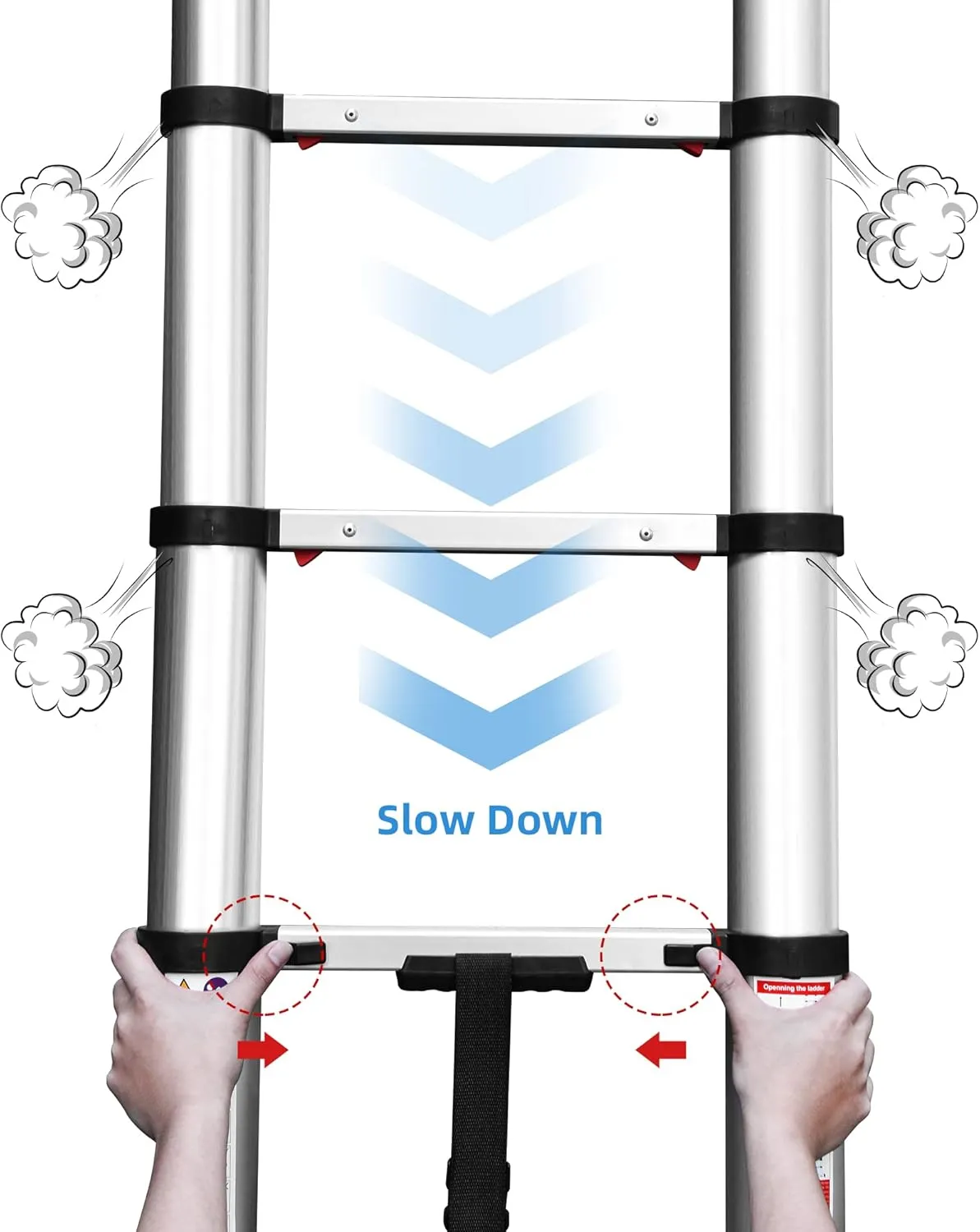 Telescoping Ladder 12.5FT,BOWEITI Extension Step Ladder One Button Retraction,Aluminum Collapsible Ladder Slow Down Design for Home RV Loft,330 lbs Max Capacity