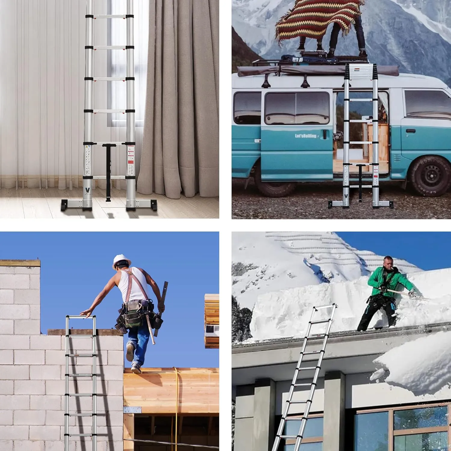 Telescoping Ladder 12.5FT,BOWEITI Extension Step Ladder One Button Retraction,Aluminum Collapsible Ladder Slow Down Design for Home RV Loft,330 lbs Max Capacity