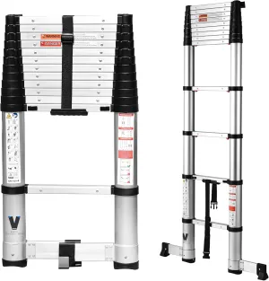 Telescoping Ladder 12.5FT,BOWEITI Extension Step Ladder One Button Retraction,Aluminum Collapsible Ladder Slow Down Design for Home RV Loft,330 lbs Max Capacity