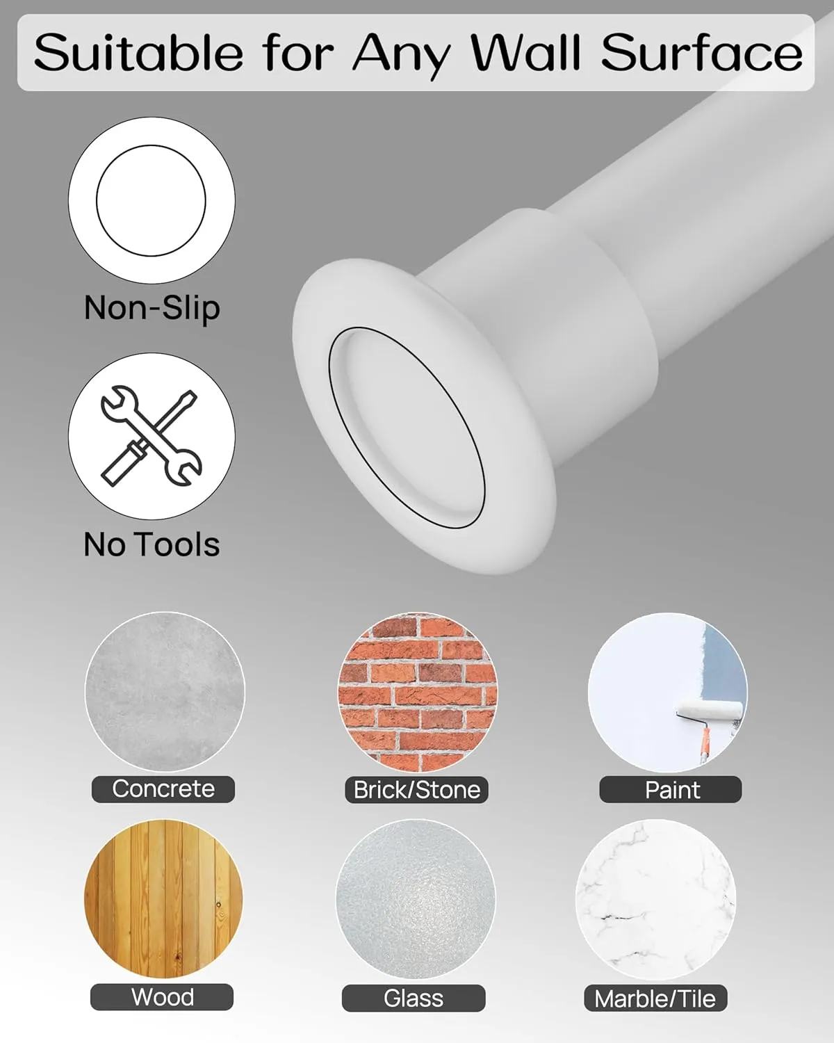 Tension Curtain Rod by EZFurni,42-123 Inches,Heavy Duty Tension Rods for Windows, No Drilling Adjustable Curtain Rod for Patio, Hold Up Blackout Curtains and Non Slip, White