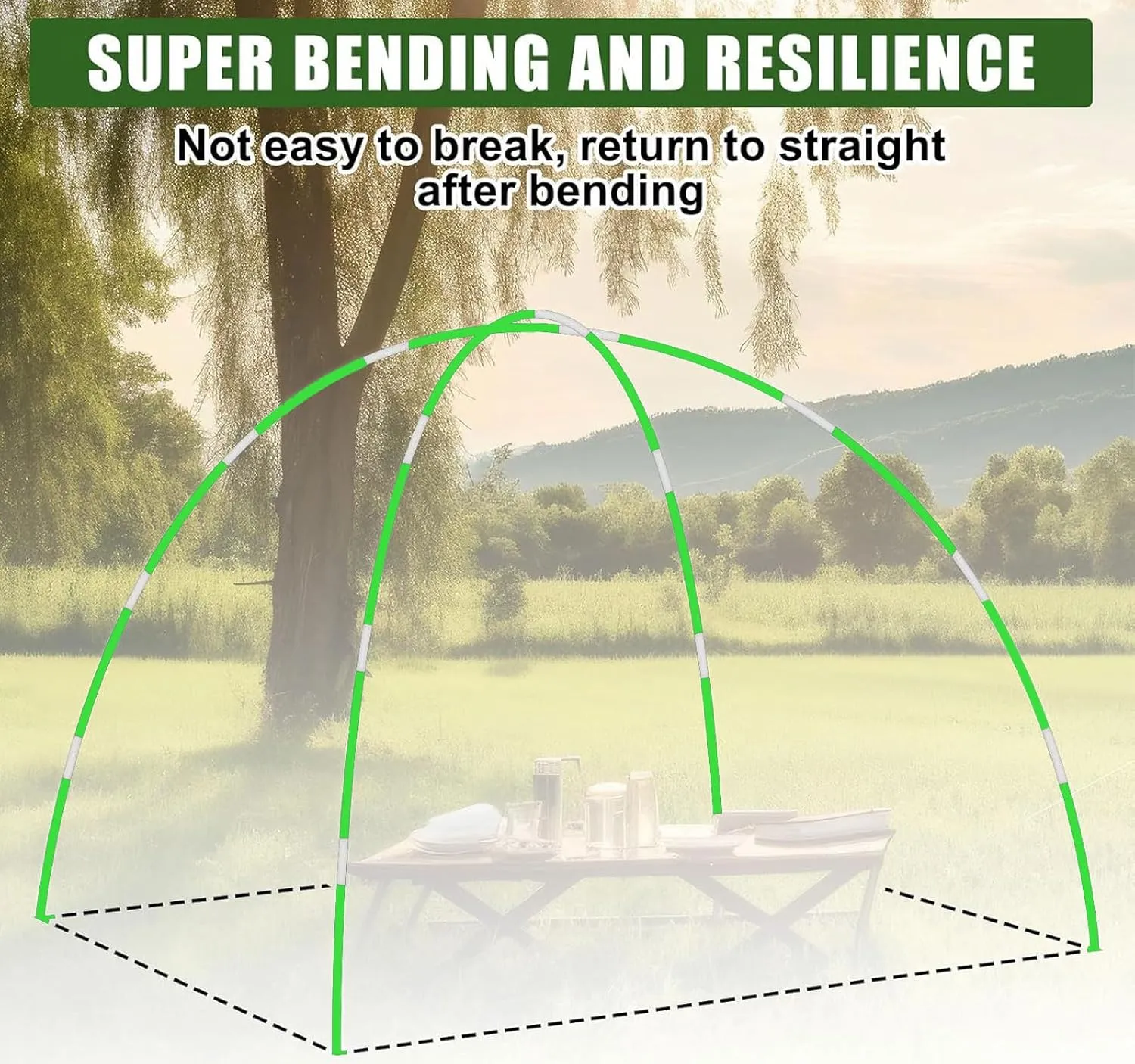 Tent Pole, Replacement Tent Pole, Telescopic Rod, Collapsible Green Fiberglass Poles with Metal Connectors ， 24 FT Long and 9.5 mm in Diameter， Universal Fit for Outdoor Tents （2 Pake ）