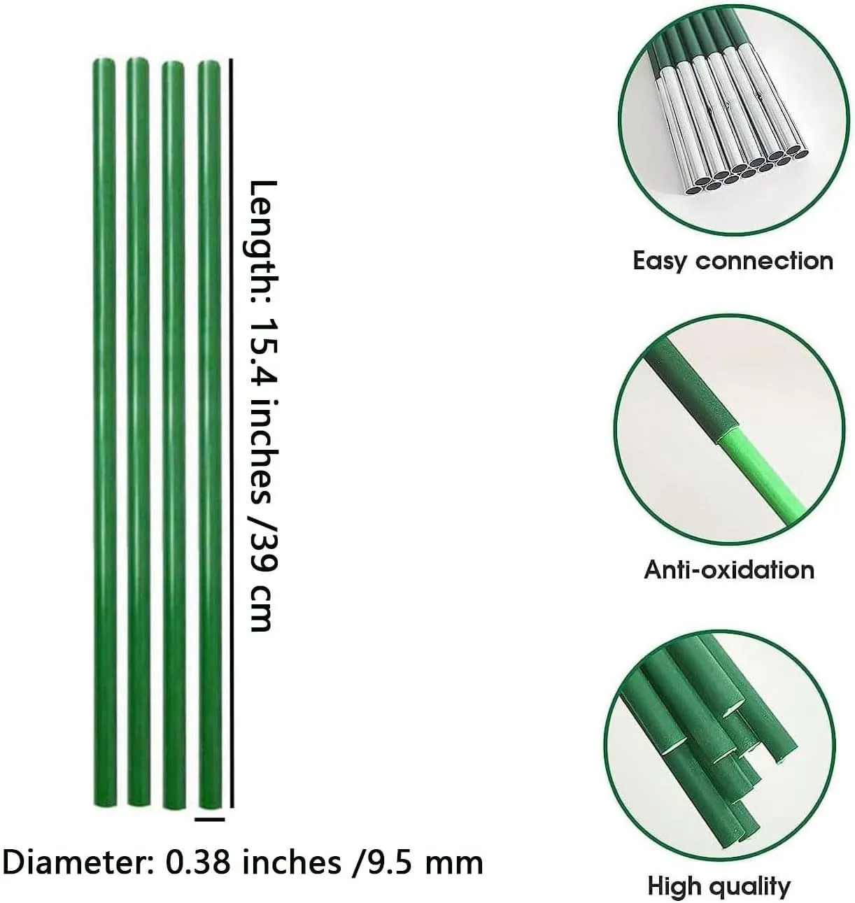 Tent Pole, Replacement Tent Pole, Telescopic Rod, Collapsible Green Fiberglass Poles with Metal Connectors ， 24 FT Long and 9.5 mm in Diameter， Universal Fit for Outdoor Tents （2 Pake ）