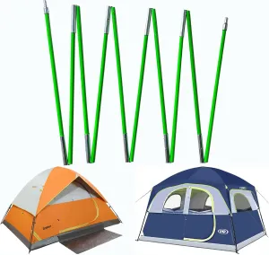 Tent Pole, Replacement Tent Pole, Telescopic Rod, Collapsible Green Fiberglass Poles with Metal Connectors ， 24 FT Long and 9.5 mm in Diameter， Universal Fit for Outdoor Tents （2 Pake ）