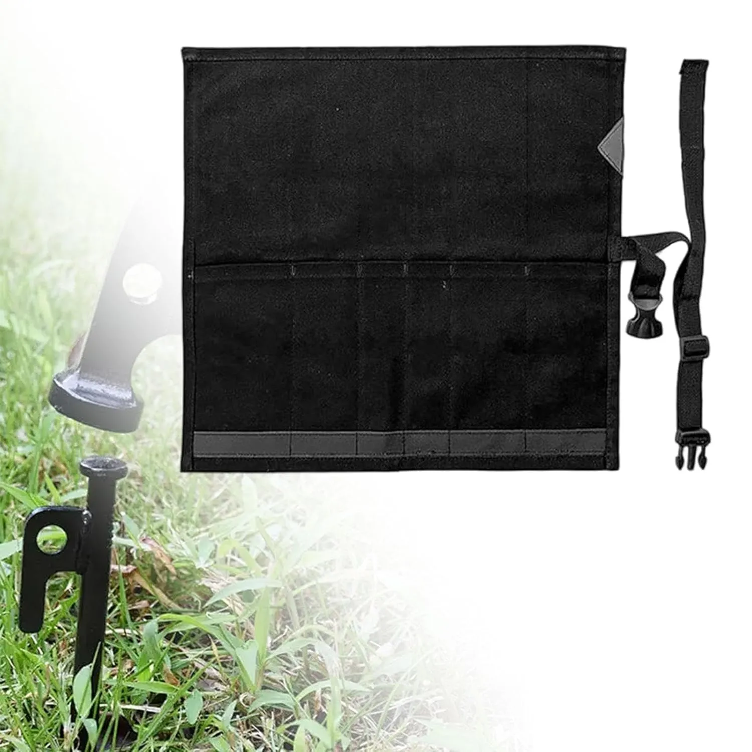 Tent Stakes Bag, Roll Tool Pouch, Canvas Ground Nail Storage Bag, Tent Accessories Organizer for Outdoor Backpacking Travel, Black