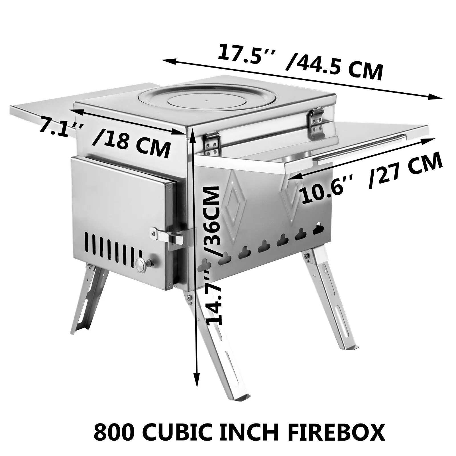Tent Wood Stove Stainless Steel W/Folding Pipe