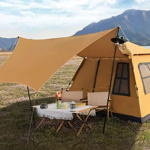 Tents Outdoor Double Pop Up Tents for Camping, 4-Person Instant Blackout Tents for Family with Vestibule and Rainfly, 4 Season Lightweight Family Bell Tents, Easy to Assemble (Color : Brown, Size :