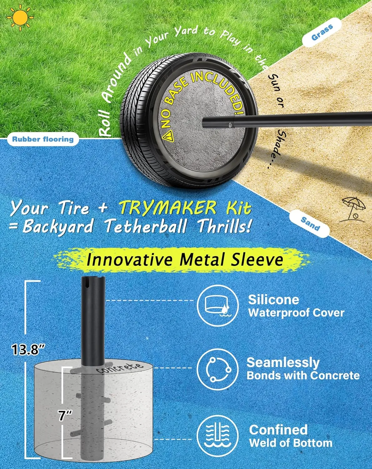 Tetherball Set, Tether Balls and Rope Set with Pole 10.43ft Height Heavy Duty, Tetherball Equipment Kit for Backyard Outdoors Kids and Adult (No Base Included)
