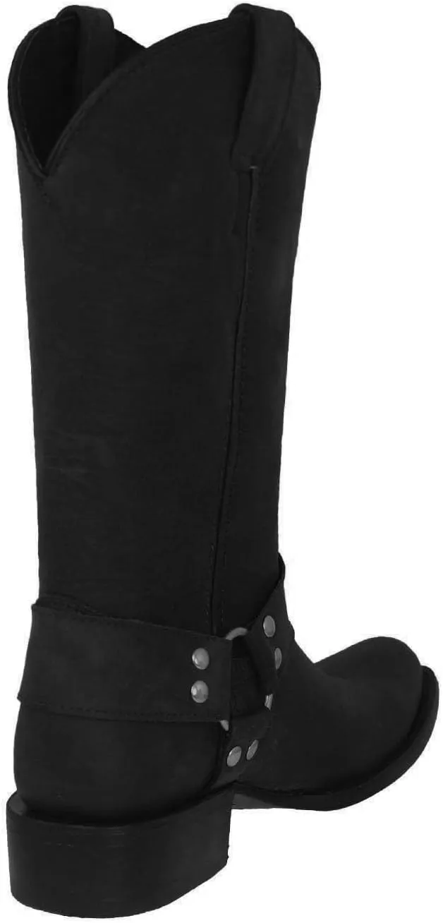 Texas Legacy Mens Rider Black Western Cowboy Boots Leather Harness Square Toe