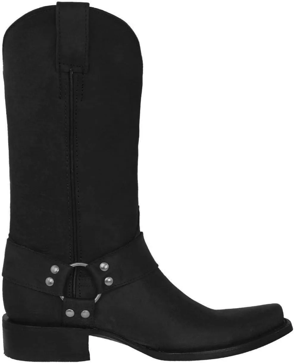 Texas Legacy Mens Rider Black Western Cowboy Boots Leather Harness Square Toe