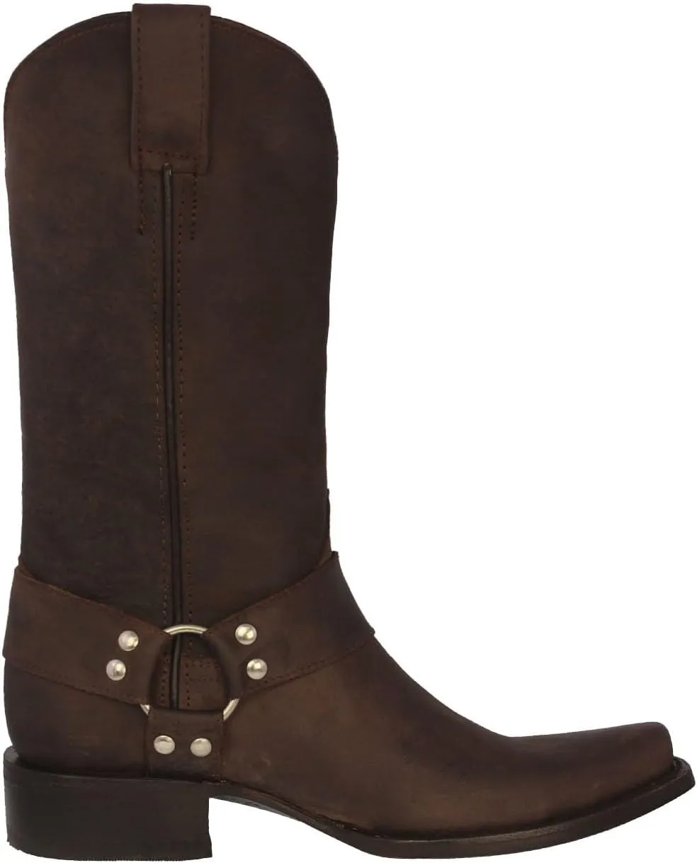 Texas Legacy Mens Rider Brown Western Cowboy Boots Leather Harness Square Toe