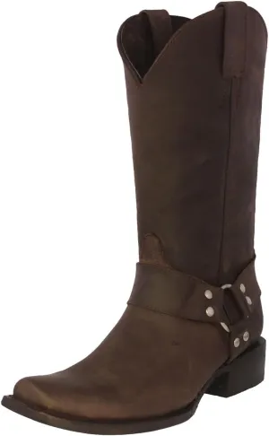 Texas Legacy Mens Rider Brown Western Cowboy Boots Leather Harness Square Toe